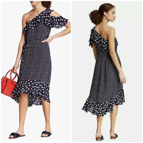 A NEW DAY Women's Polka Dot‎ One Shoulder Midi Dress SZ L - Image 2