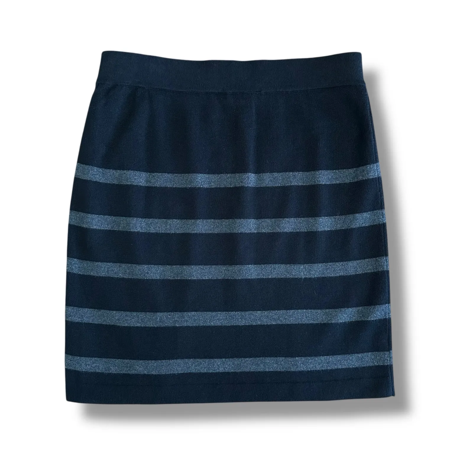 LOFT Black Gray Striped Knit‎ Pencil Skirt XS Classic Sweater Skirt - Image 4