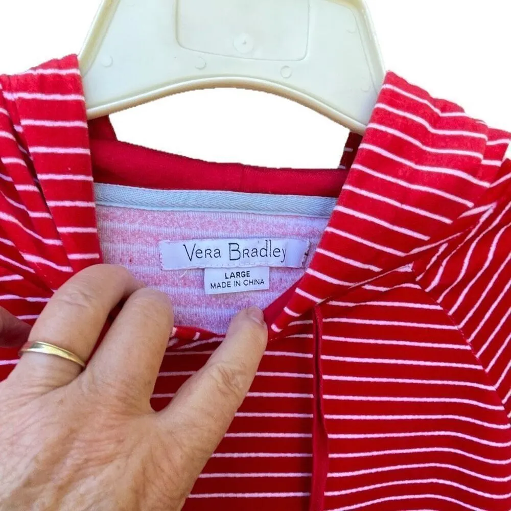Vera Bradley size L striped velvet hoodie with kangaroo pocket. - Image 4