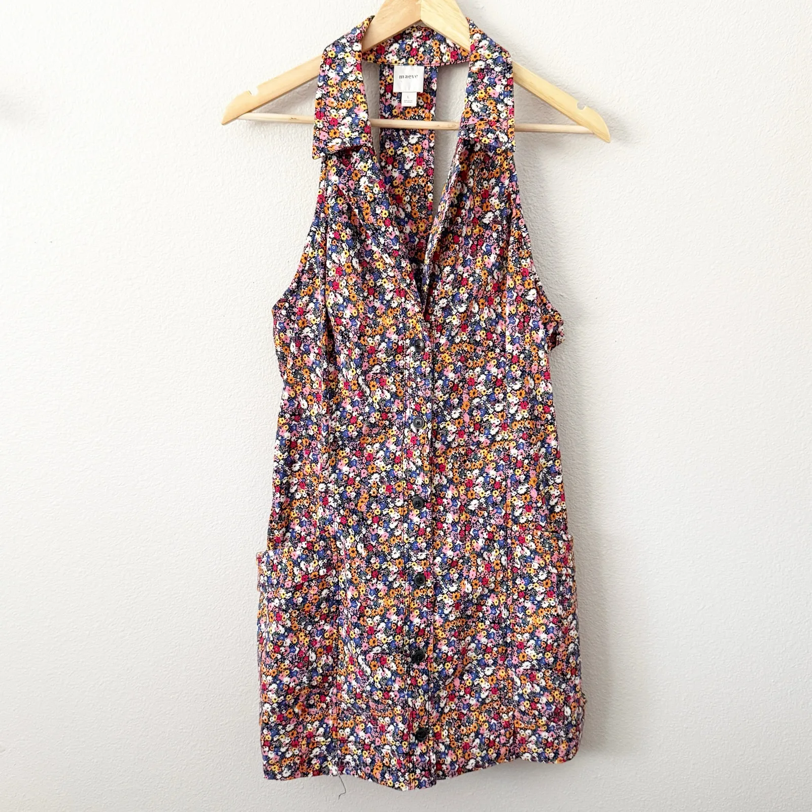 MAEVE x ANTHROPOLOGIE | Sleeveless T-Back Mini Dress Collared Floral | Large - Image 4