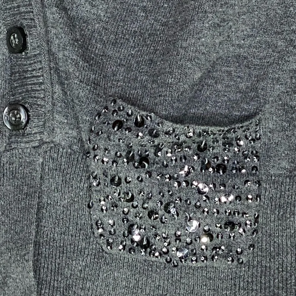 Express‎ Beaded Cropped Cardigan Sweater Gray - Image 3