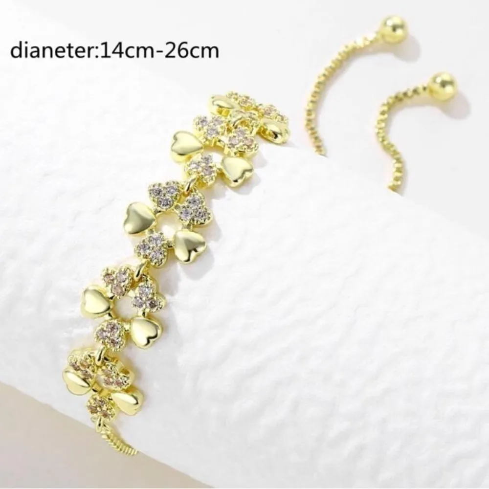 14k gold tone flowers rhinestone bracelet - Image 3