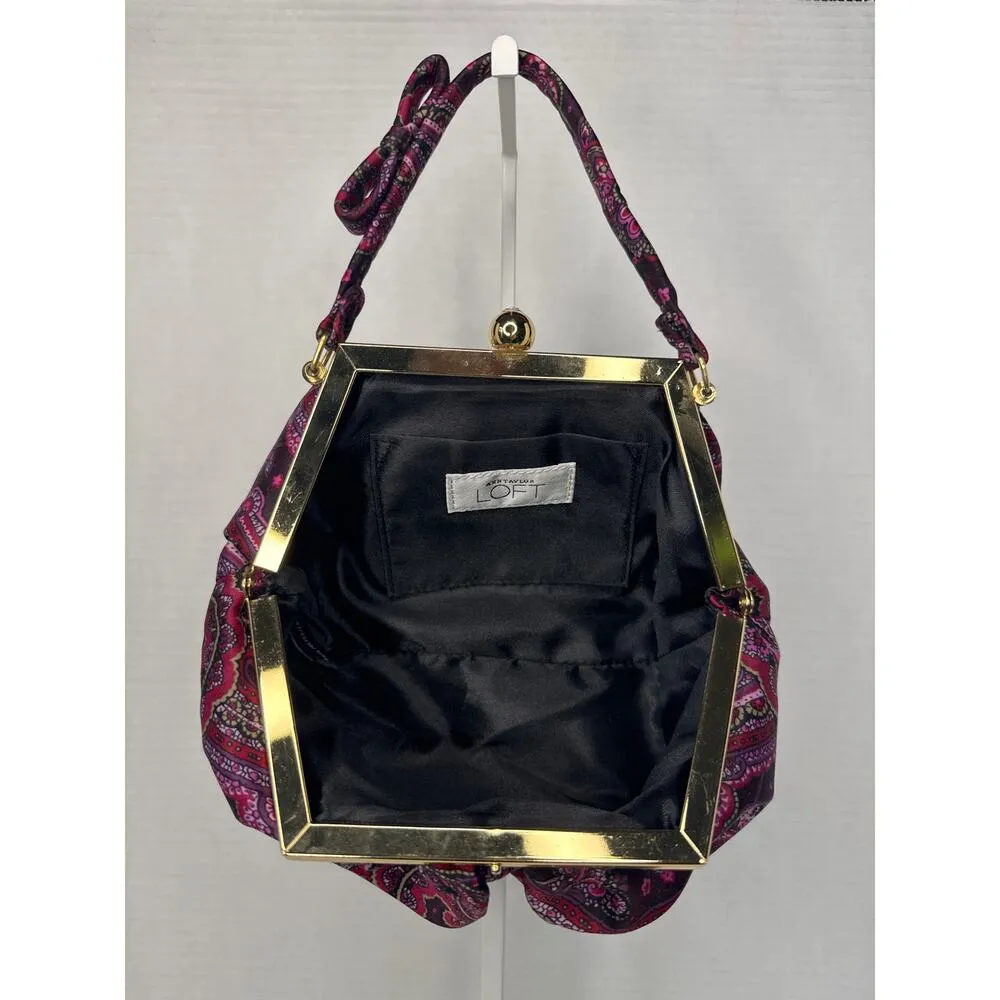 Retro Paisley Ann Taylor Loft Evening Bag Gemstone kiss opening Bow handle - Image 5