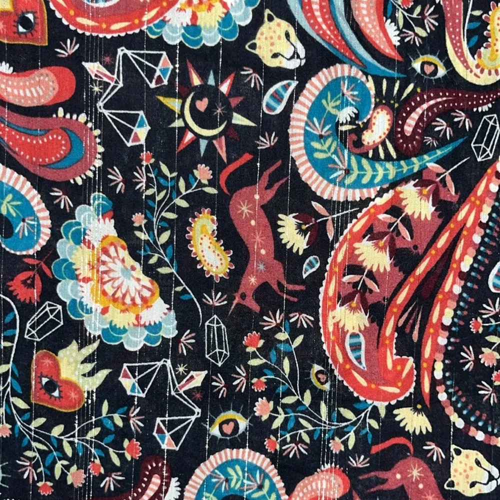 LOFT Ann Taylor NWT S Paisley - Unicorn Novelty Print Puff Peasant Shirt Top - Image 3