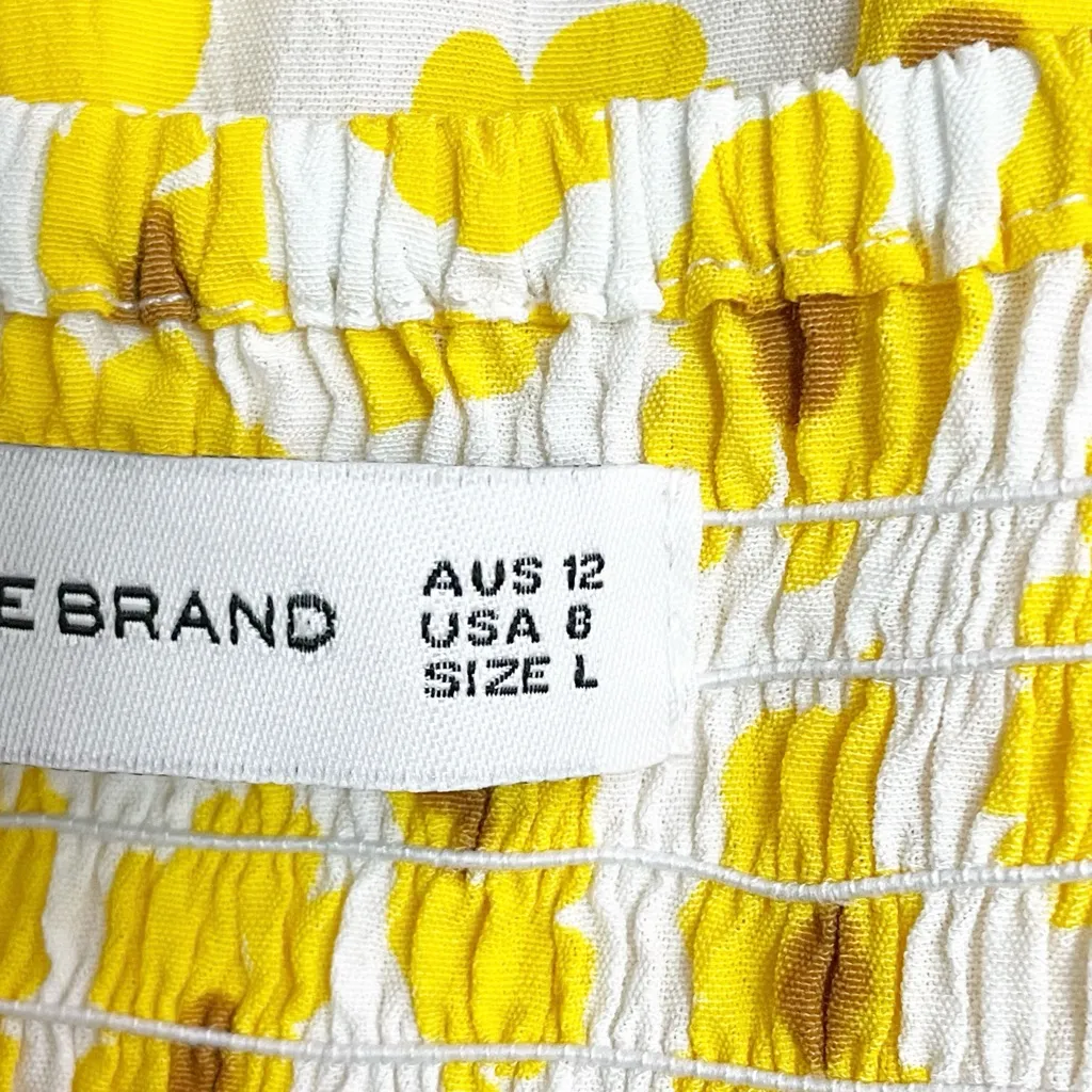 Faithfull the Brand Noemie Dress Size 8 US Yellow Floral Midi Ruffle Hem Smocked - Image 12