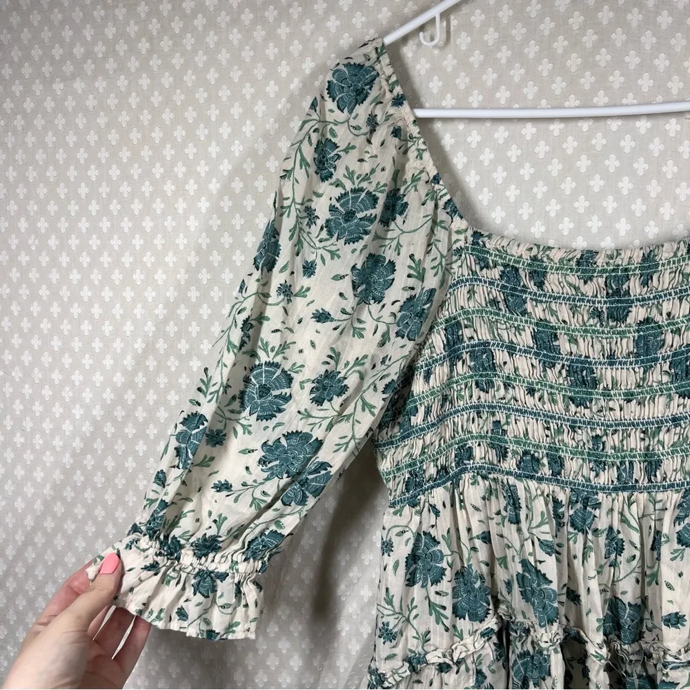 American Eagle Green White Floral‎ Smocked Puff Sleeve Top - Image 2