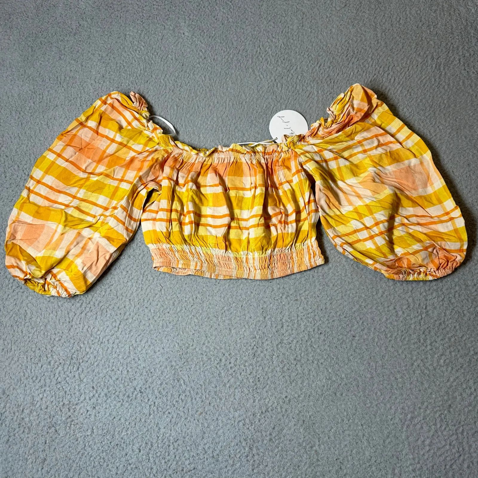 Petal & Pup Top Women 2 Yellow‎ Orange Off Shoulder Crop Pullover Ruffle Top NEW - Image 3