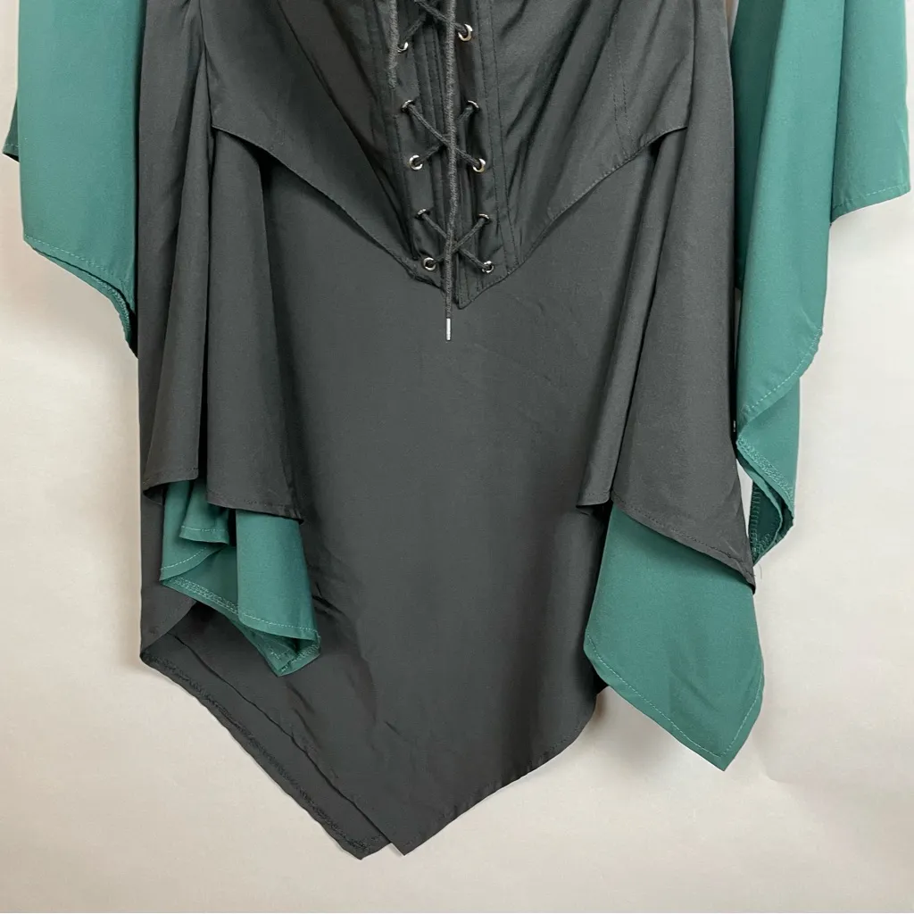 Pirate Wench Halloween Costume Women Long Bell Sleeves Corset Asymmetrical‎ Hem Green Size L - Image 8