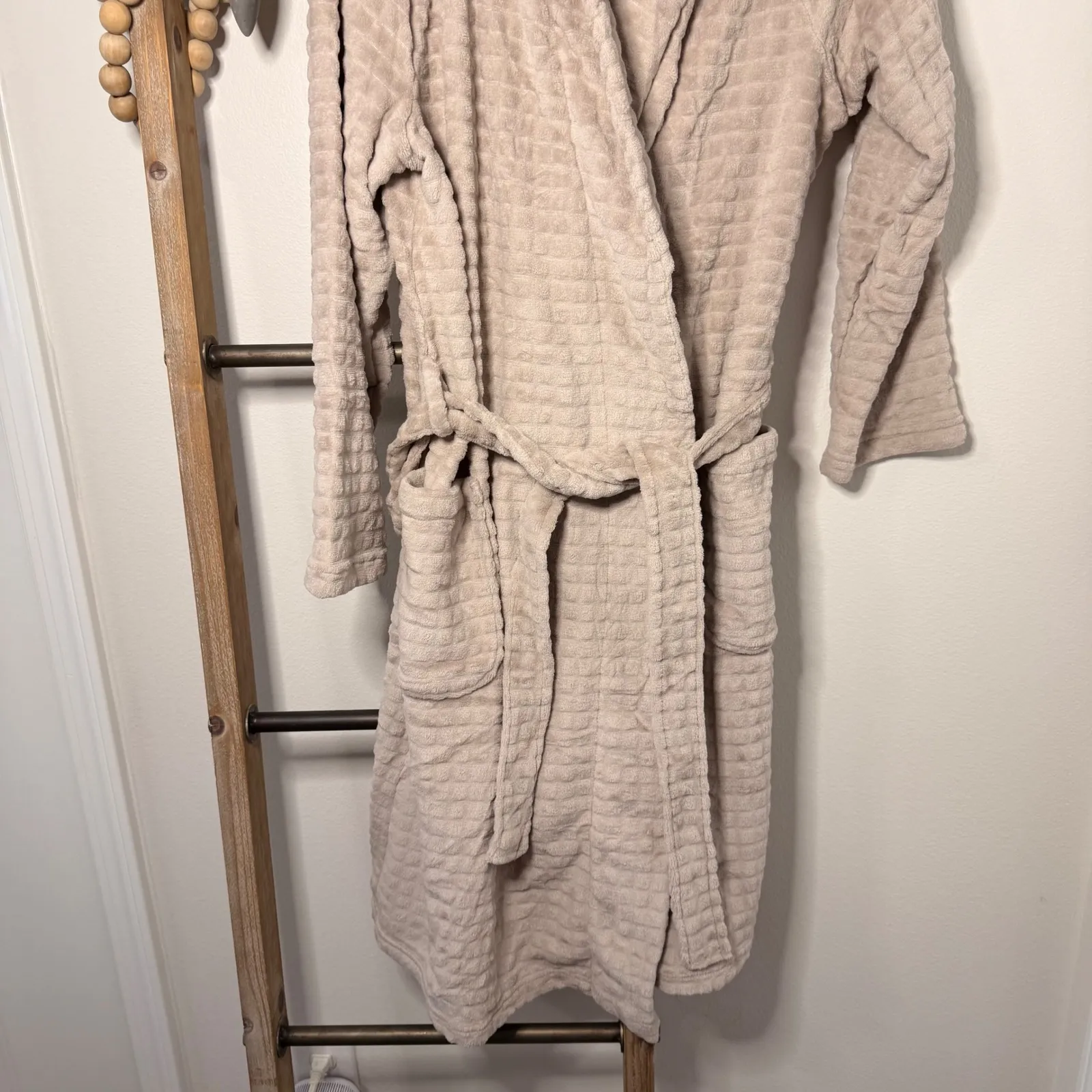 Ulta Lounge Plush Waffle Knit Robe Bathrobe Beige Cozy Loungewear Large XL Tan - Image 4