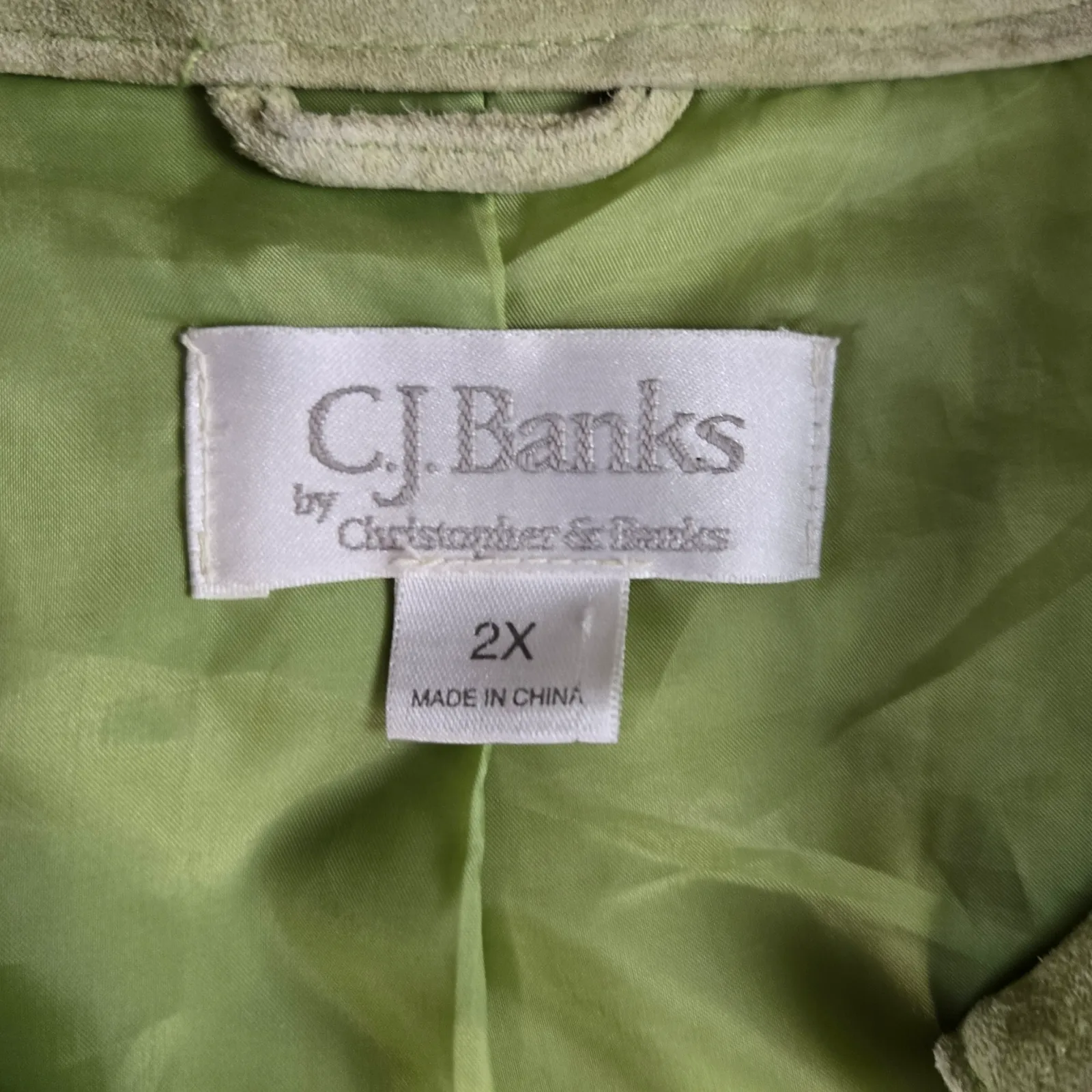 Y2K CJ Banks Spring Light Green Suede Snap Button V Neck Leather Jacket Size 2X - Image 5