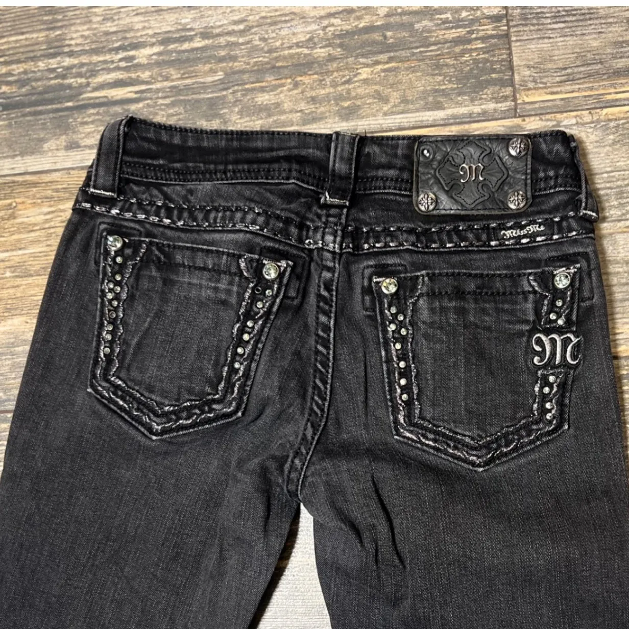 Miss Me Embellished Skinny Jeans Black Size 26 Rhinestone Studded Denim Bling - Image 12