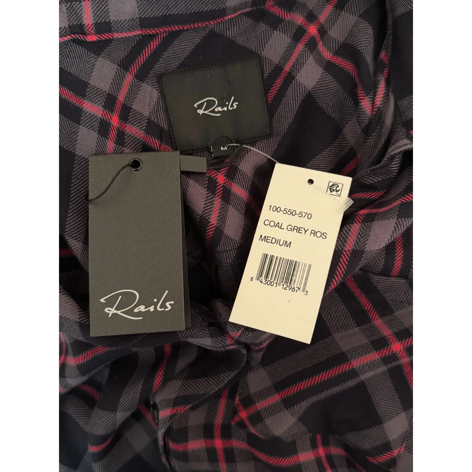 NEW Rails Hunter Plaid Button Down Shirt Womens Medium Coal Grey Rose Flannel - Image 6