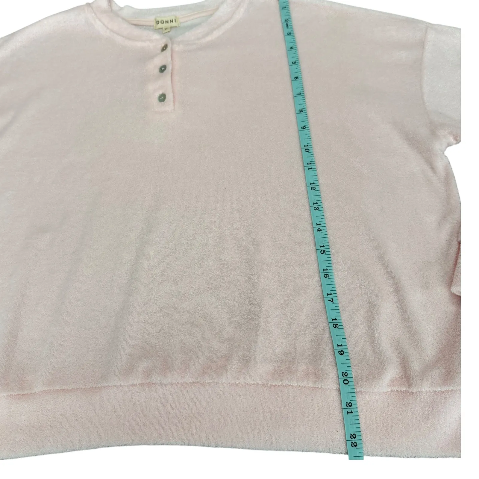 DONNI. Womens Terry Henley Pullover Sweatshirt Top Size XL Pink 3 Button Cropped - Image 8