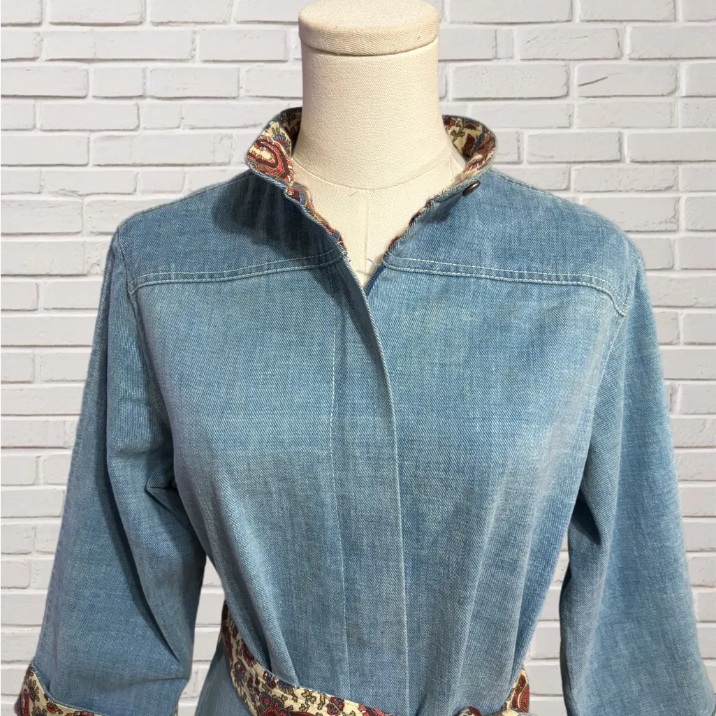 Fred Rothschild Vintage Denim Midi Dress Paisley Belt Timeless Boho Western Blue - Image 2