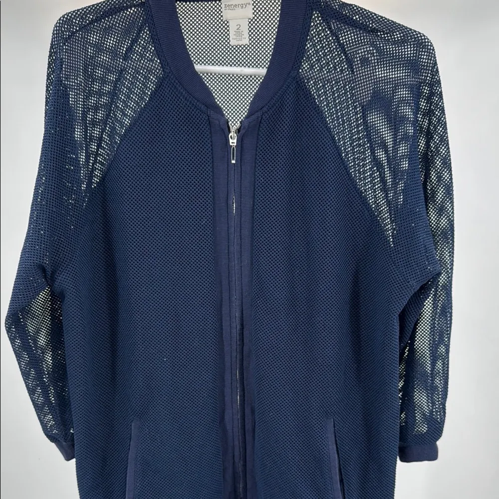 Zenergy by Chico's Navy Mesh Jacket 3/4 sleeve casual workout coverup L 12 Blue Size L - Image 6