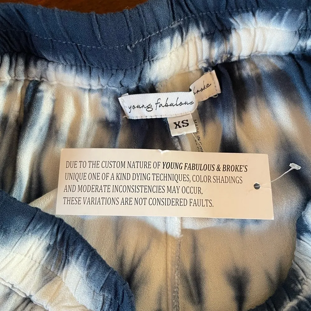 NWT Young Fabulous & Broke Palms Tie Dye Split Front Pants in Blue White Size XS - Image 5