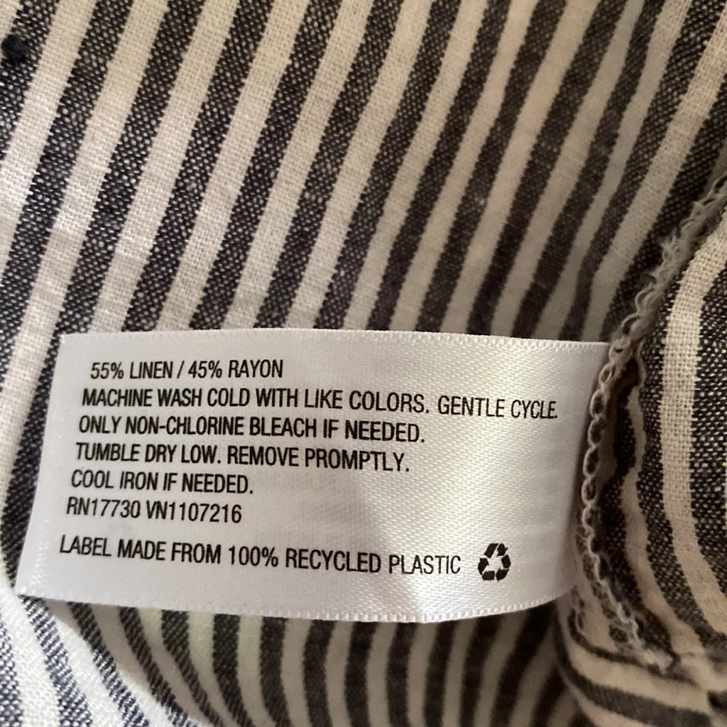 A new day linen blend long sleeve shirt top blouse striped ballon sleeves small - Image 8