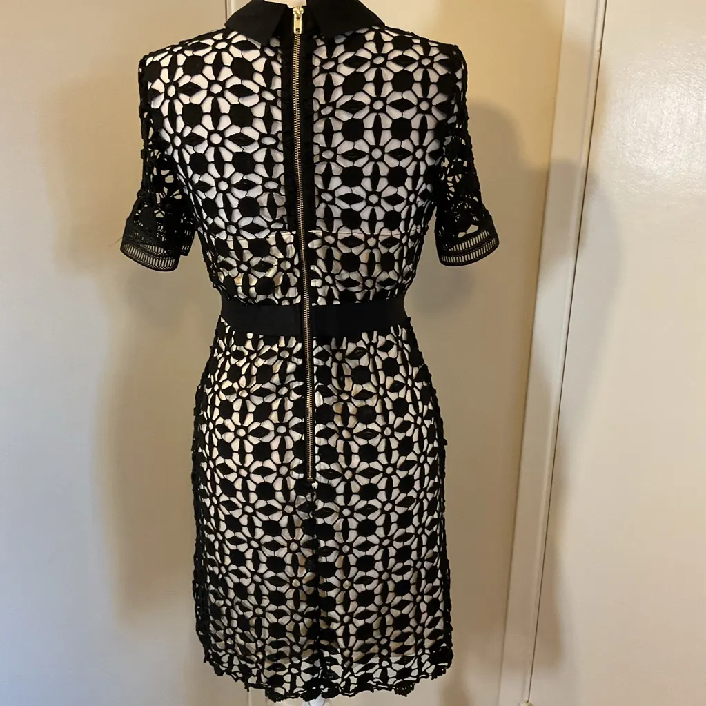 Aqua Black Lace Floral Cocktail Dress with Sheer Under-layer Size M - Image 7