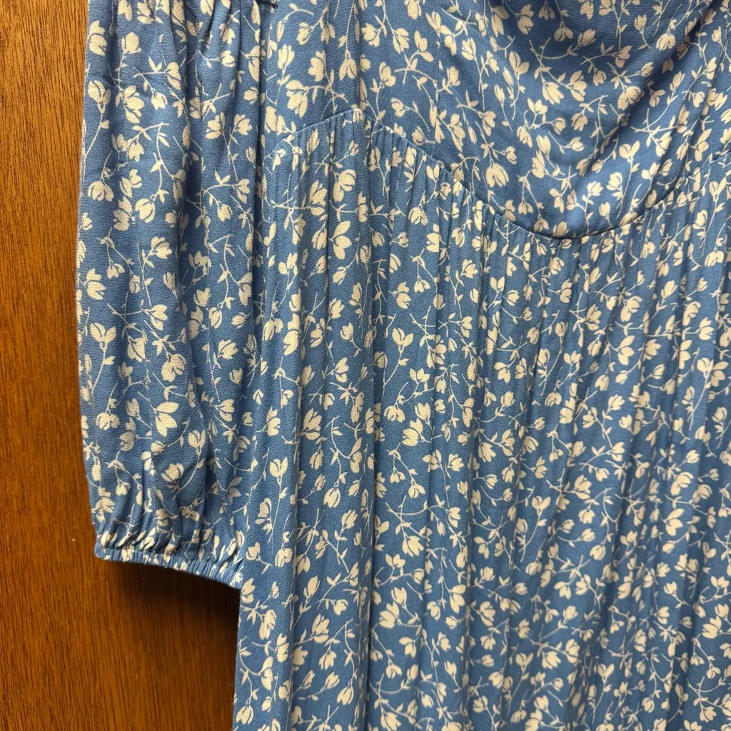 Reformation Mica Dress Puff Long Sleeve Midi Floral Wallflower Blue 16 - Image 8