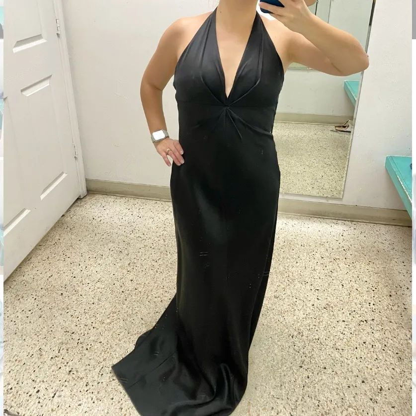 Vintage Satin Halter Maxi Gown Slip Dress 6 Black 90s Y2K Old Money Red Carpet - Image 4