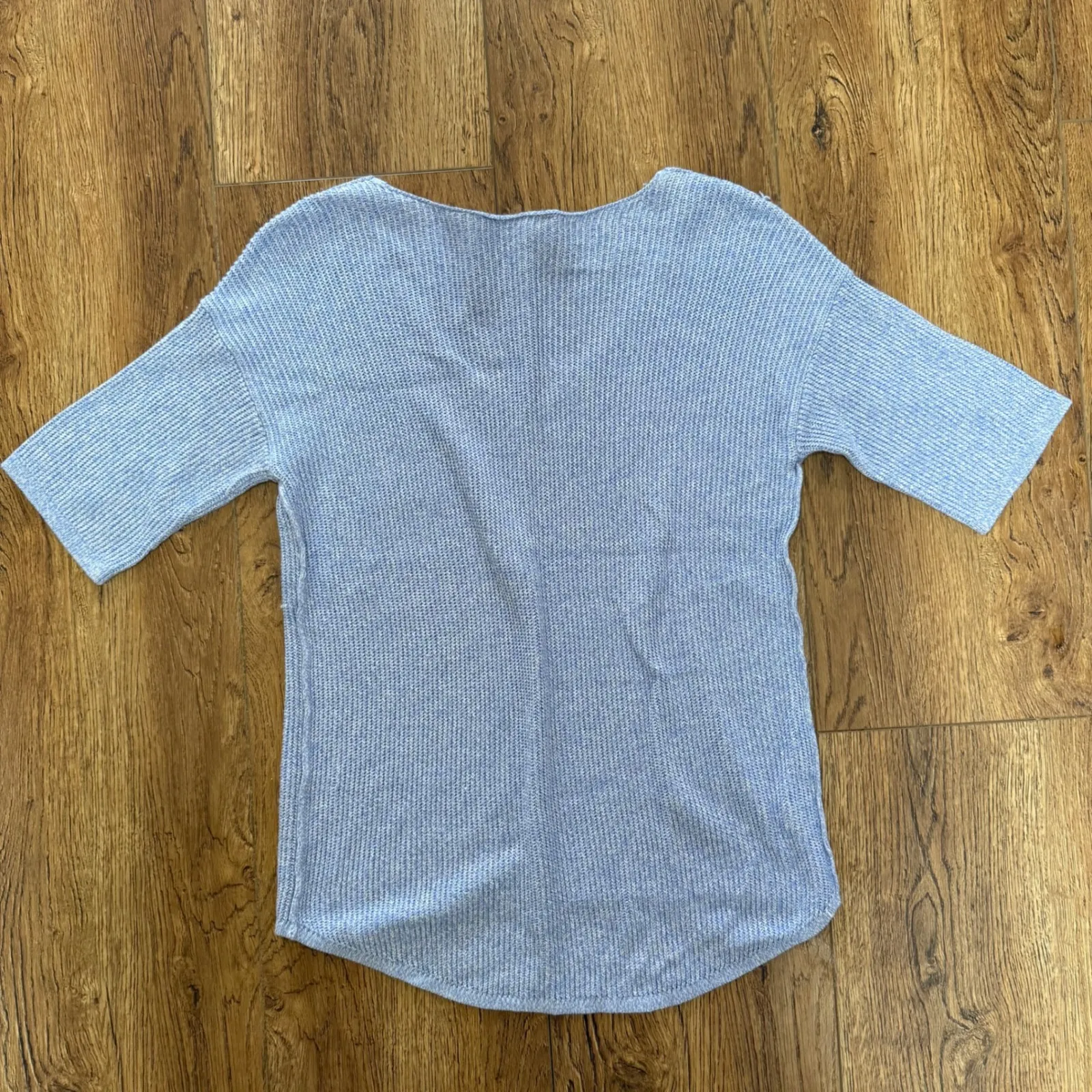 Y2K LOFT Knit Top Blue V Neck Womens Size S Short Sleeve 100% Cotton Sweater - Image 8