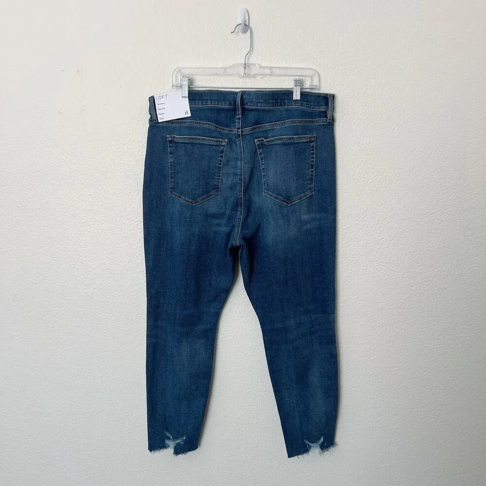 [LOFT] The Skinny High Rise Dark Wash Raw Hem Jeans NWT Size 33/16 Petite 16P - Image 3