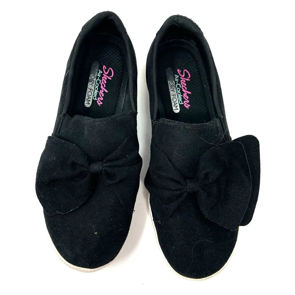 Skechers Size 8.5 Slip-Ons Black w/ White Soles Air-Cooled Memory Foam Bow Comfy - Image 8