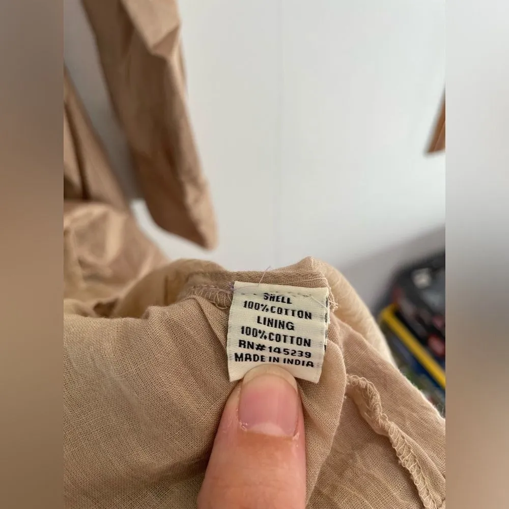 SIM & SAM Button Front Shirt Dress small Cotton taupe Midi Ruched Long Sleeve - Image 6