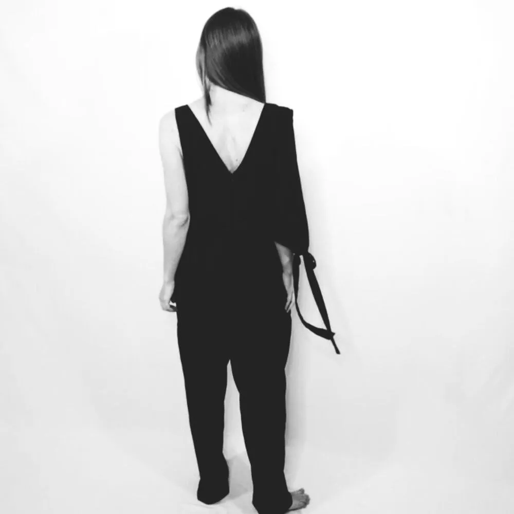 Lulus NWT  Asymmetrical Tie Sleeve Jumpsuit - Black - Small - Image 9