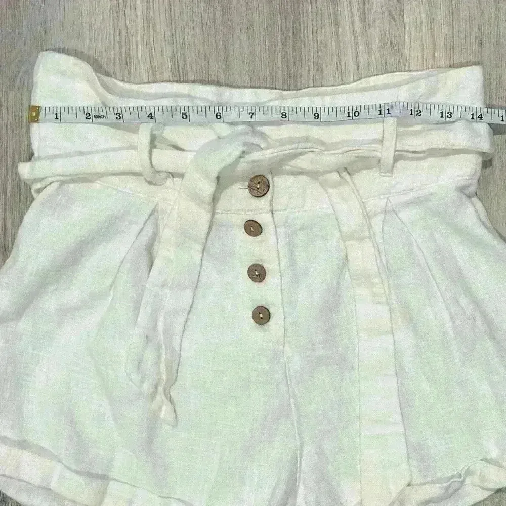 BNDI White Paperbag Belted High Rise Button Fly Linen Blend Cuff Shorts Size M Size M - Image 7