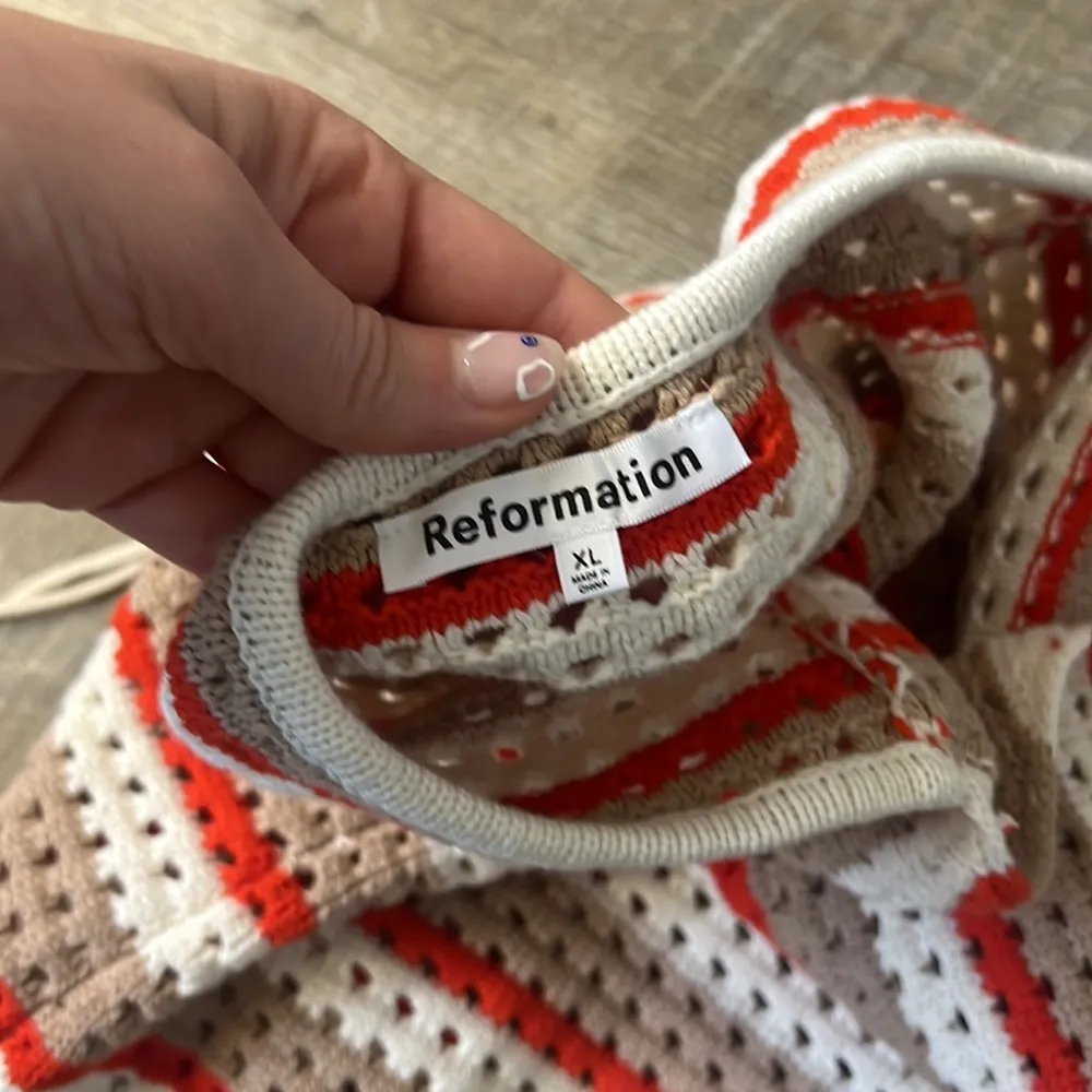 NWT Reformation Martel Open Knit Mini Dress Orange Stripe Size XL - Image 5