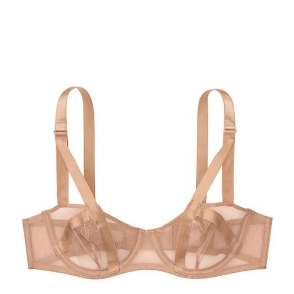 25. Victoria's Secret Very Sexy Unlined Mesh Balconette Bra Sweet Nougat 32DD - Image 3