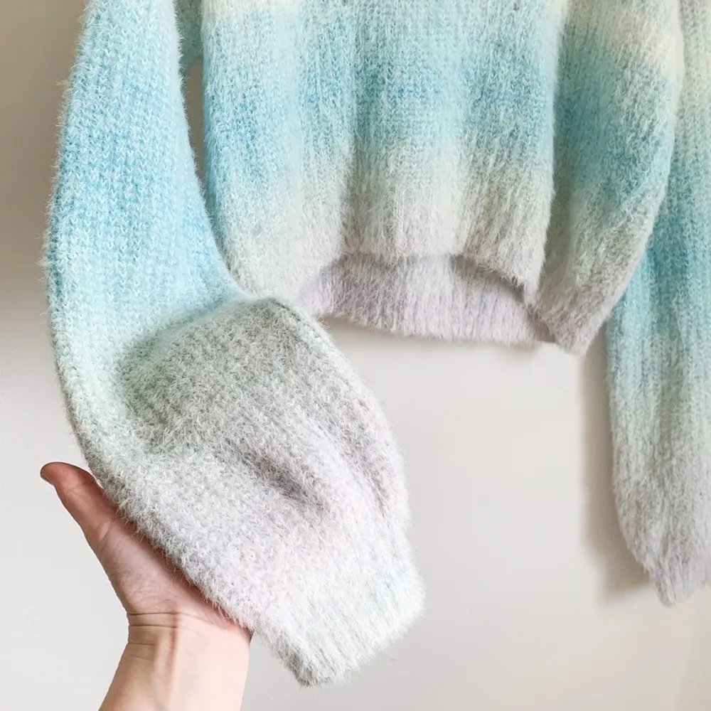 Wild Fable Pastel Ombré Space dye Fuzzy Crew neck Sweater small - Image 6