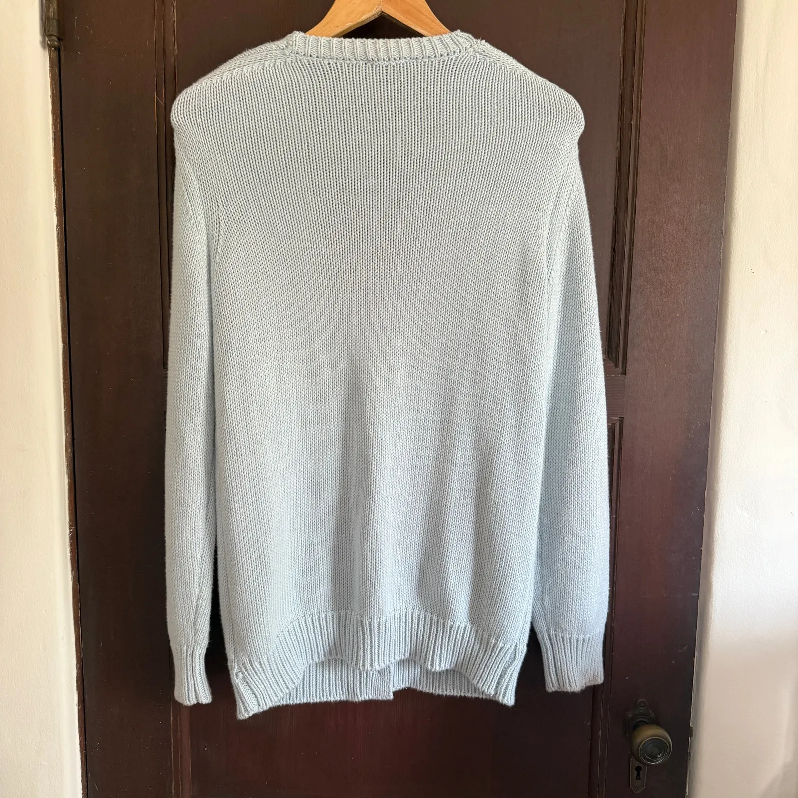 ELIE TAHARI | Light Blue Cotton Chunky Knit Boyfriend Cardigan Sweater | Small - Image 2