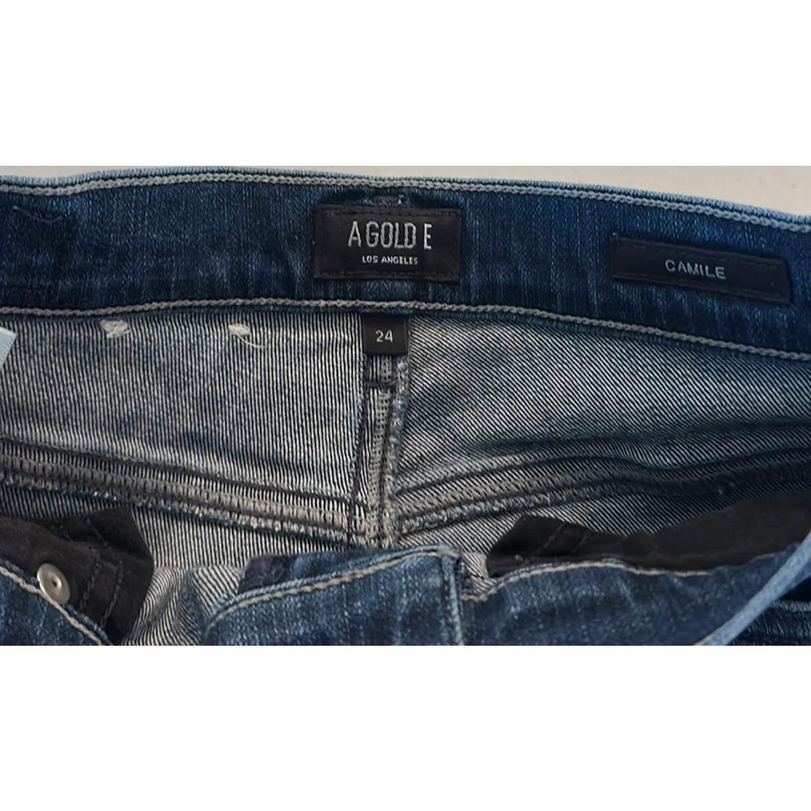 AGOLDE Jeans Camile High Rise Slim Dark Blue Denim Jean In Jade Color Size 24 - Image 6