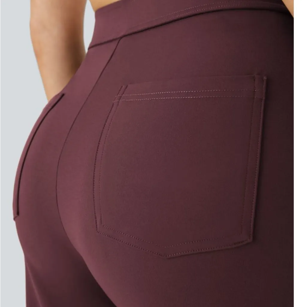 Halara Red Mahogany DayStretch High Waisted Pockets Straight Leg Pants Size XL - Image 3