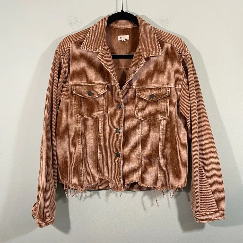 POL  Women's Light Brown Raw Hem Corduroy Button Up Shacket Size S - Image 2