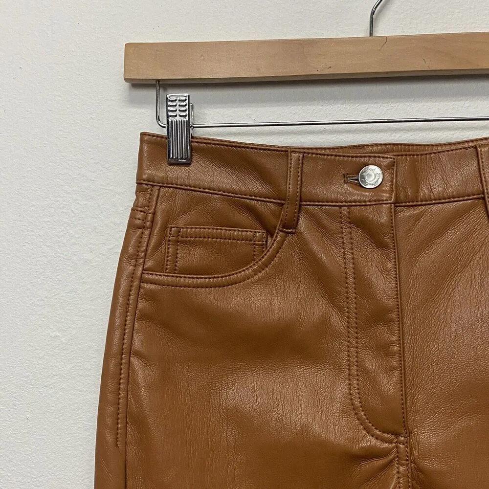 Aritzia Wilfred Women Sz 2 Melina High Waisted Vegan Leather Pant Constant Camel - Image 12