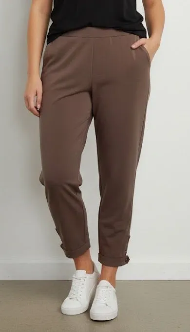 SUSAN GRAVER Liquid Knit Straight Leg Pants w Button Tab Brown Women’s Small - Image 1