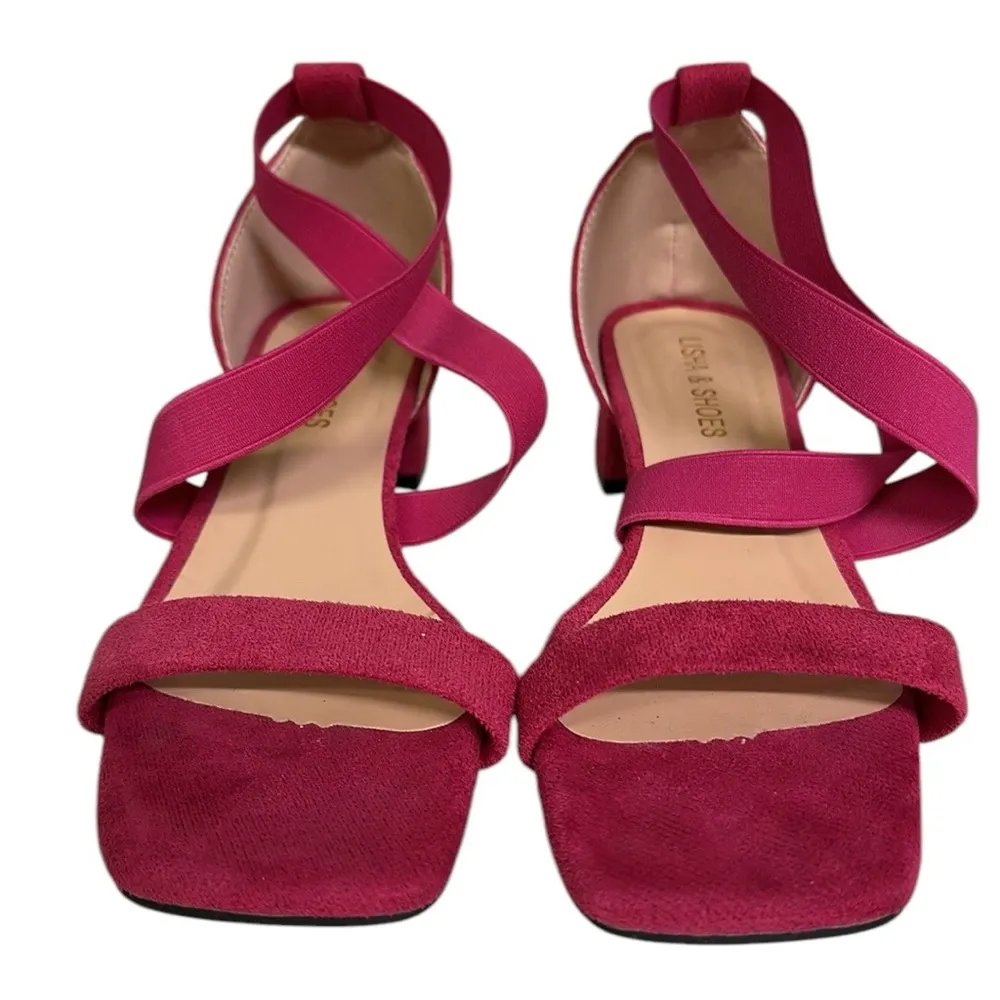 Lisha Shoes Dark Pink Stretch Strappy Square Toe Sandals Low Heel Size 38 US 7.5 - Image 11