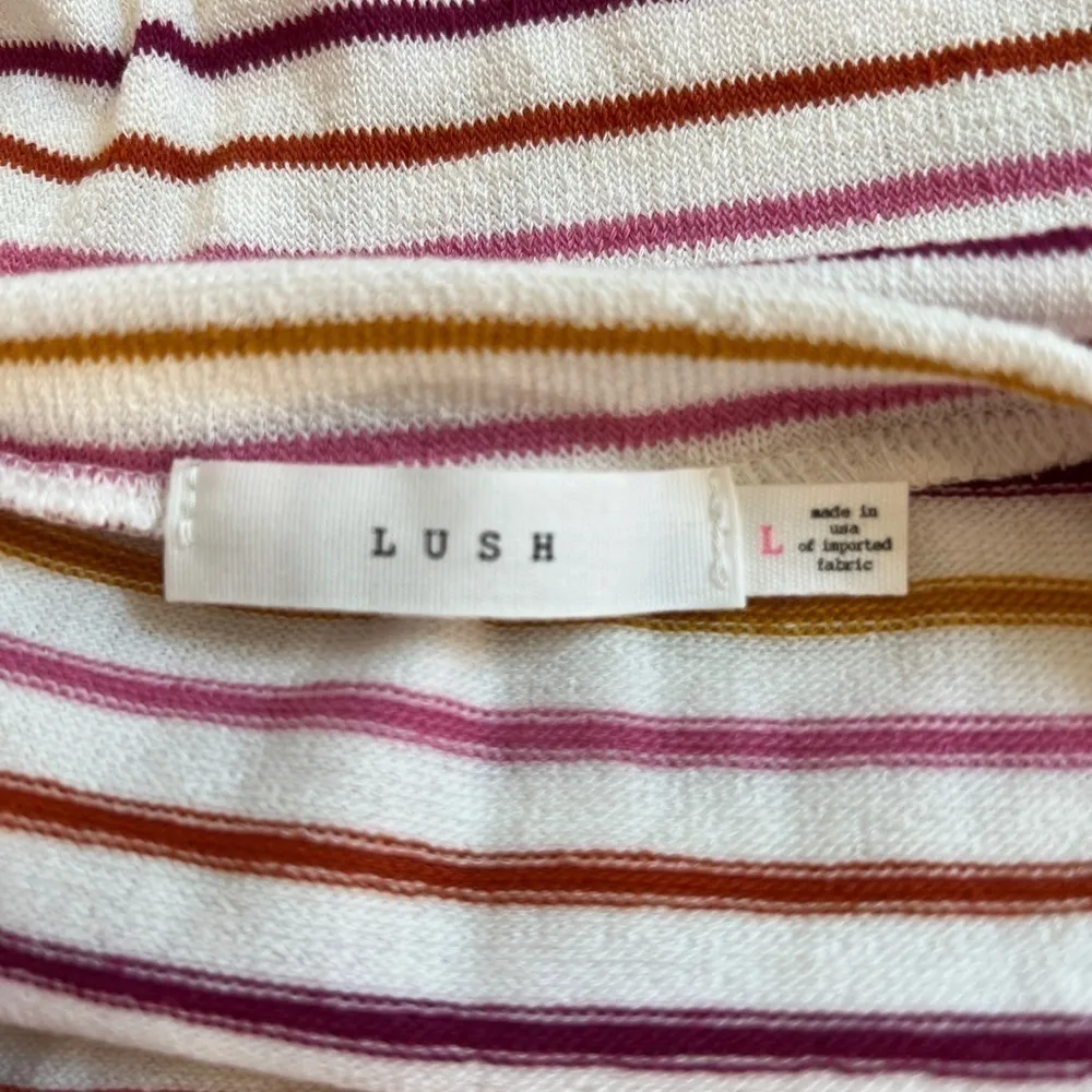 Lush Striped‎ Notched Crop Top Terry Knit Short Sleeve - Image 7