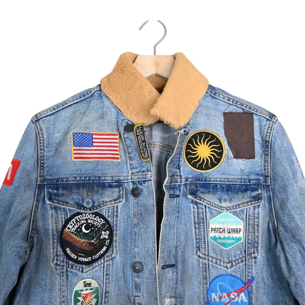 H & M & Denim Unisex Washed Denim NASA Logo Trucker Distressed Jean Jacket - Image 3