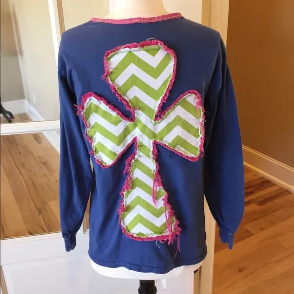 Comfort Colors Long Sleeve Shirt Cross Tee Women Small Boutique Cotton Blue - Image 2