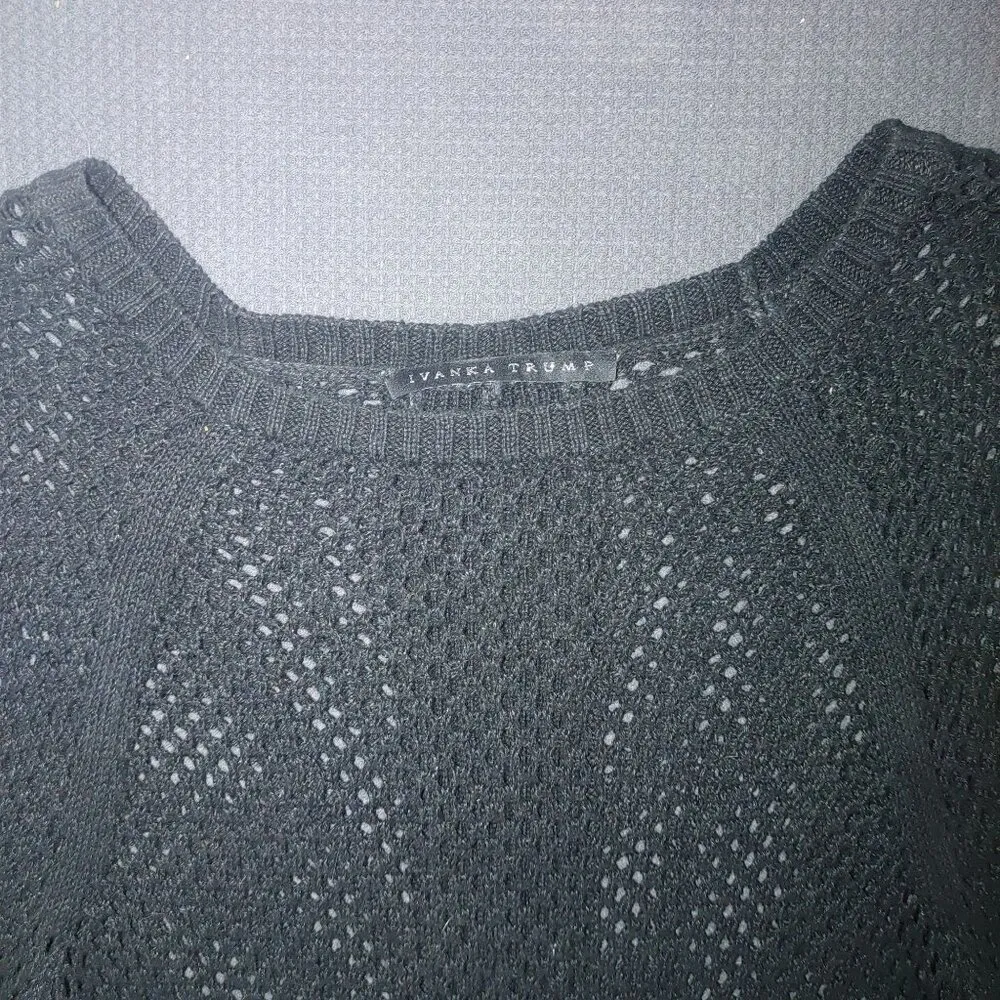 Sweater Black Ivanka Trump Medium Womens Open Crochet Knit Long Sleeve - Image 4