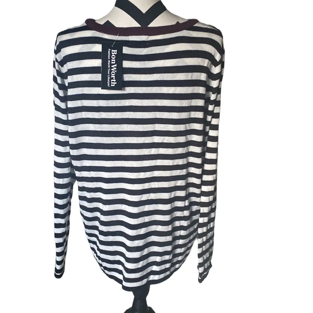 {BNWT} ~ BonWorth ~ striped lightweight sweater with rhinestones down the front - Image 5