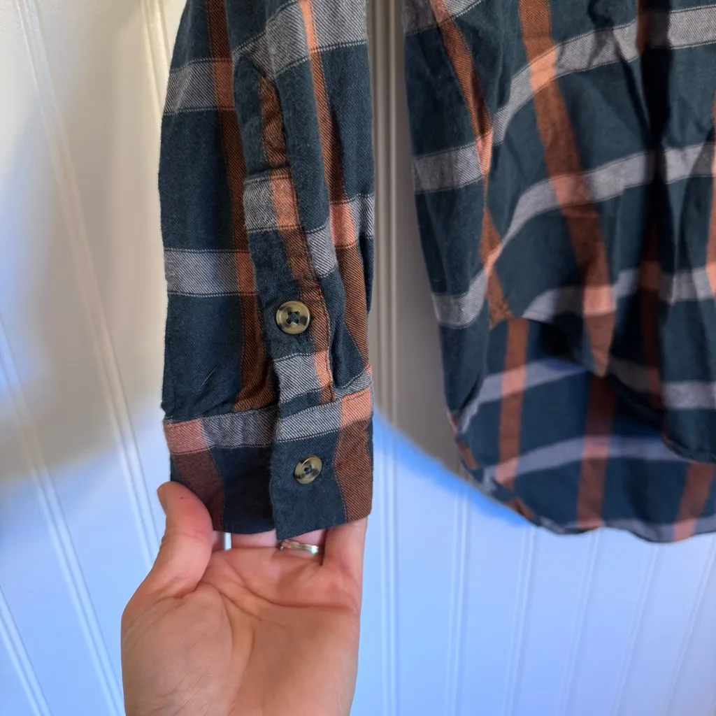 Knox Rose Teal & Orange Plaid Tunic Button Down Flannel Women’s Size Medium - Image 3