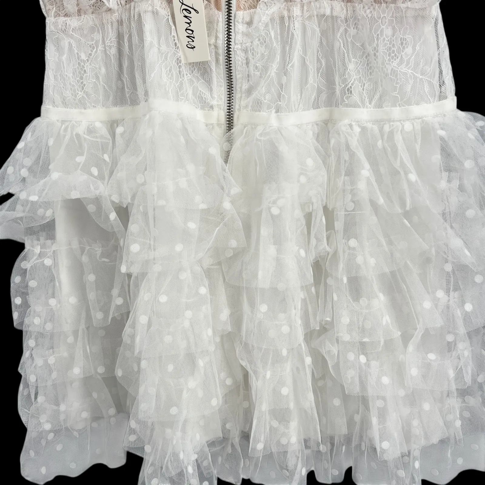 For Love & Lemons Lace Corset Tiered Ruffle White Mini Dress Jules Size M New Size M - Image 3