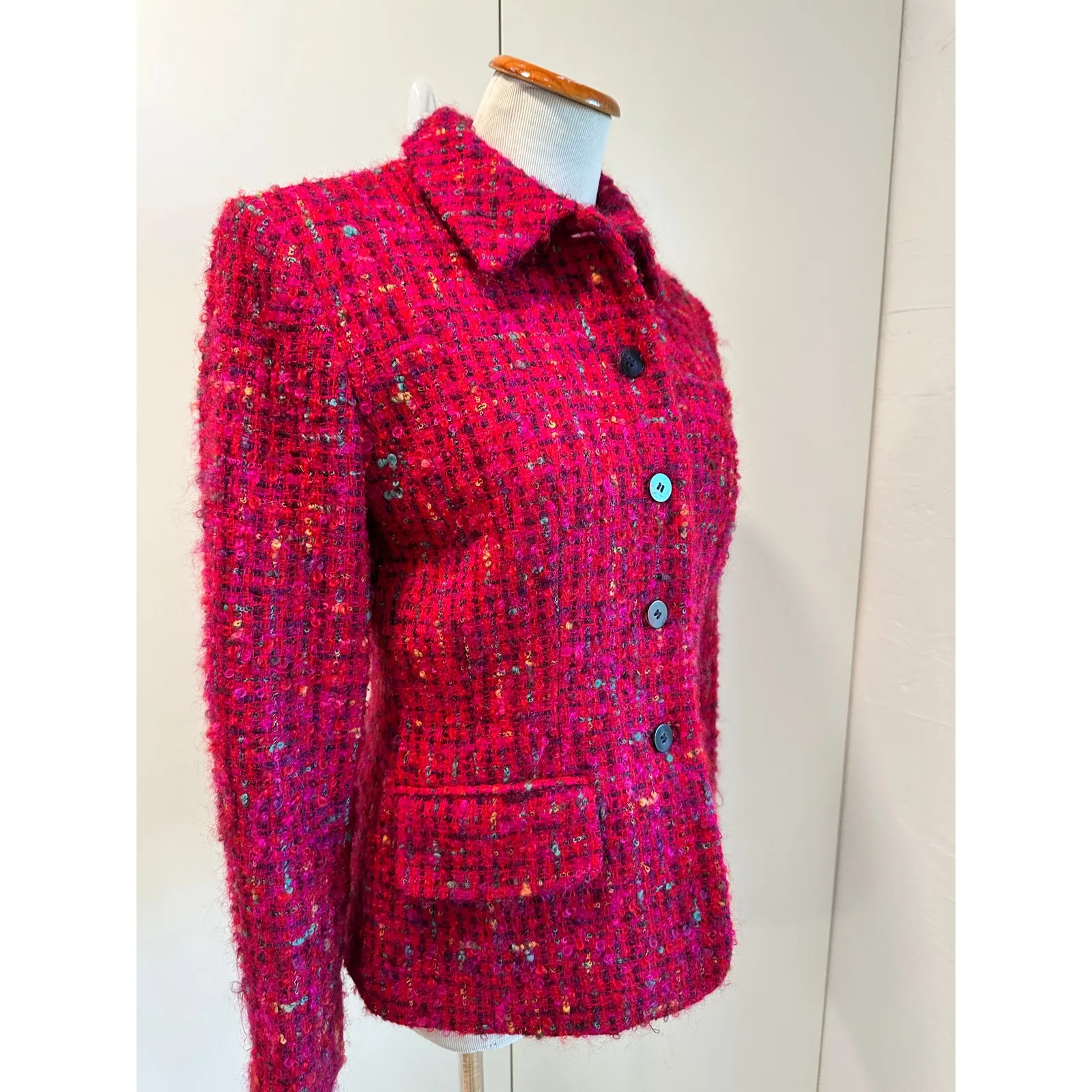 90s Tweed Wool & Mohair Pink Speckled Blazer Size 4 Jones New York Classic - Image 2