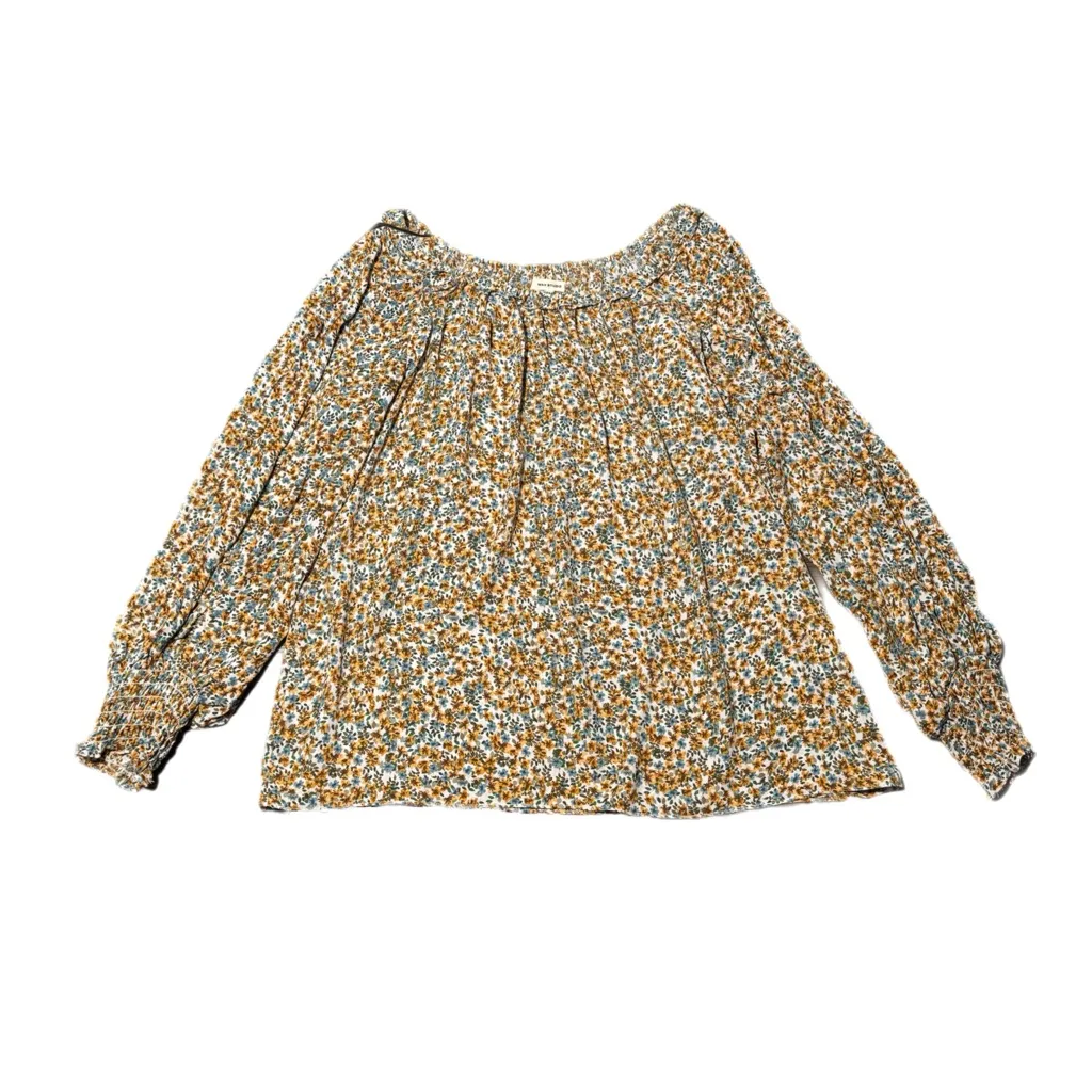 Max Studio Boho Floral Blouse Ruched Cuff Shirt Long Sleeve Chiffon Women’s Sz L - Image 7