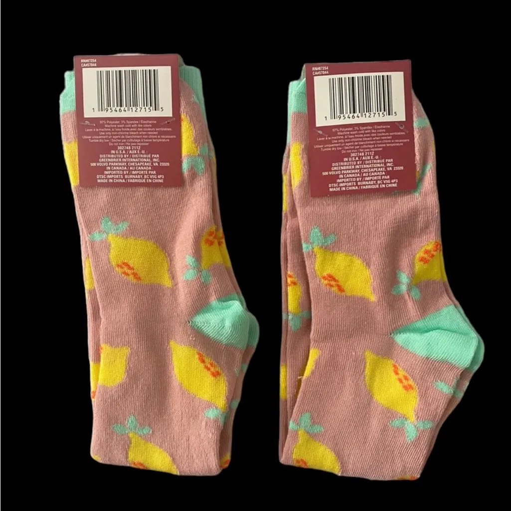 2 Pairs Lemon Print‎ Fashion knee High Socks Pink - Image 4